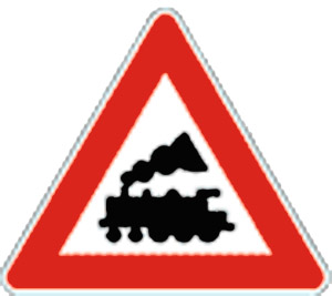  Znak    '' Prelaz puta preko zeleznicke pruge  bez branika ili polubranika ''  Oznacava blizinu prelaza puta preko zeleznicke pruge u nivou , koji nije obezbedjen branicima ili polubranicima .